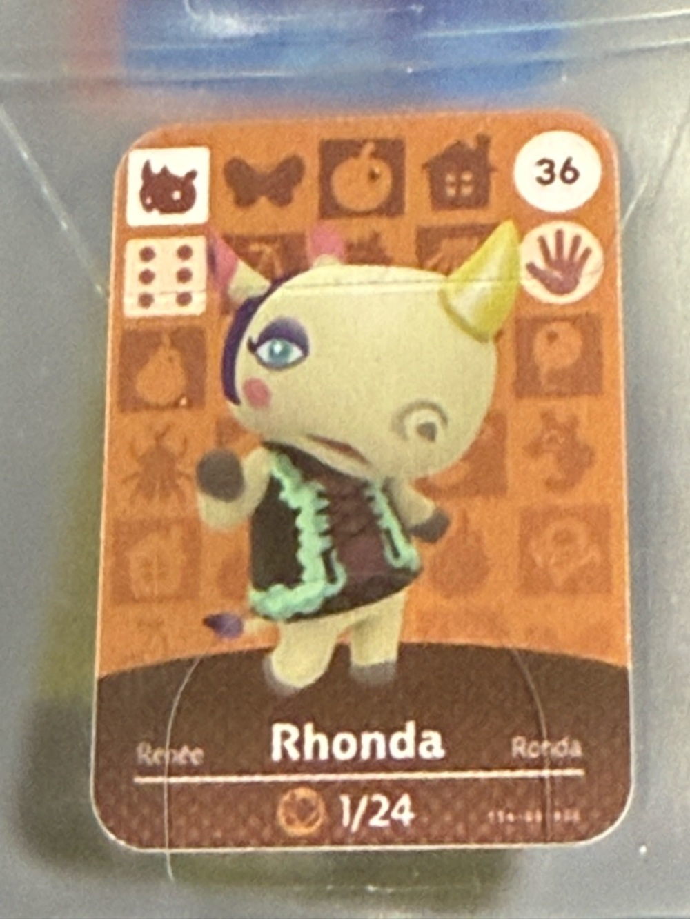 Rhonda Animal Crossing #36 New Horizons Amiibo NFC Mini Card VG